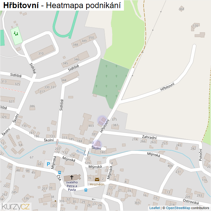 Mapa Hřbitovní - Firmy v ulici.