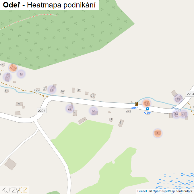Mapa Odeř - Firmy v části obce.
