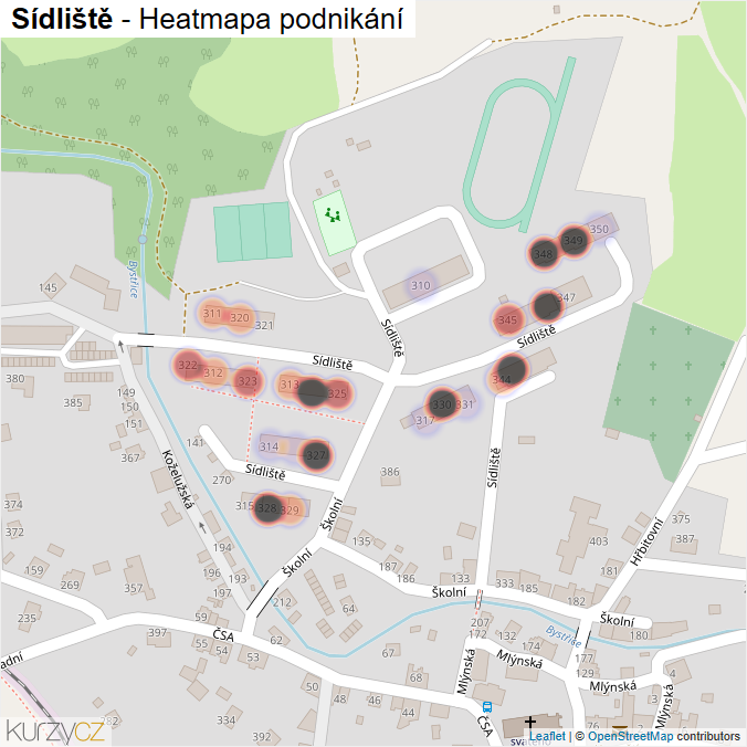 Mapa Sídliště - Firmy v ulici.