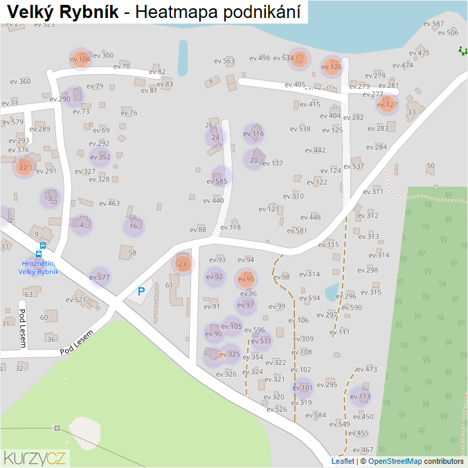 Mapa Velký Rybník - Firmy v části obce.