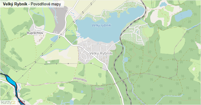 Velký Rybník - záplavové mapy stoleté vody