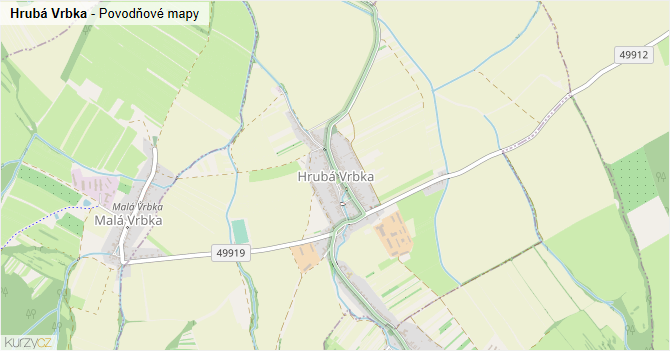 Hrubá Vrbka - záplavové mapy stoleté vody