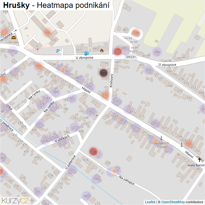 Mapa Hrušky - Firmy v části obce.
