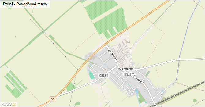 Polní - záplavové mapy stoleté vody