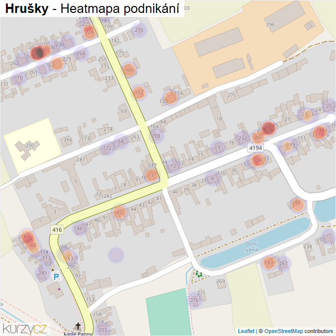 Mapa Hrušky - Firmy v části obce.