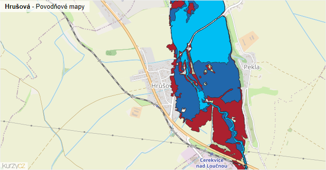 Hrušová - záplavové mapy stoleté vody