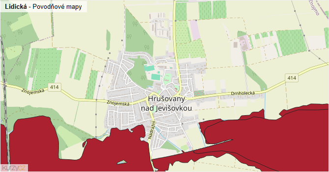 Lidická - záplavové mapy stoleté vody