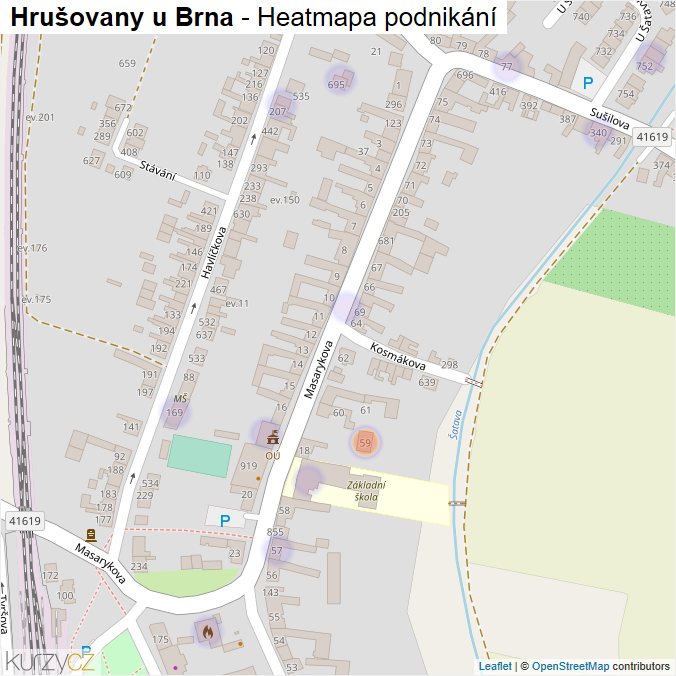 Mapa Hrušovany u Brna - Firmy v obci.