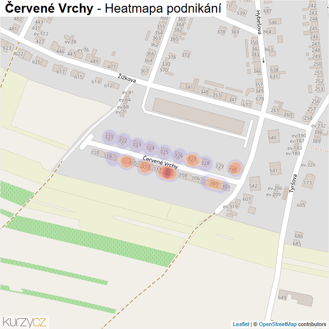 Mapa Červené Vrchy - Firmy v ulici.