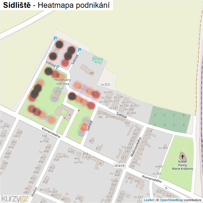 Mapa Sídliště - Firmy v ulici.