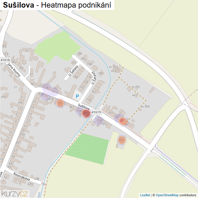 Mapa Sušilova - Firmy v ulici.