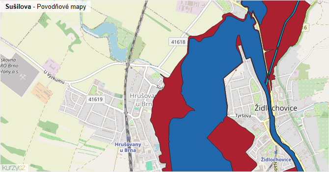 Sušilova - záplavové mapy stoleté vody