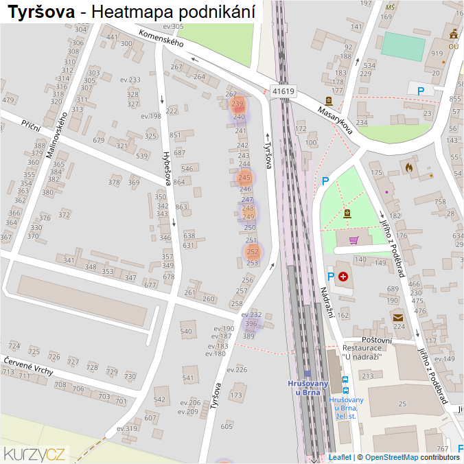 Mapa Tyršova - Firmy v ulici.