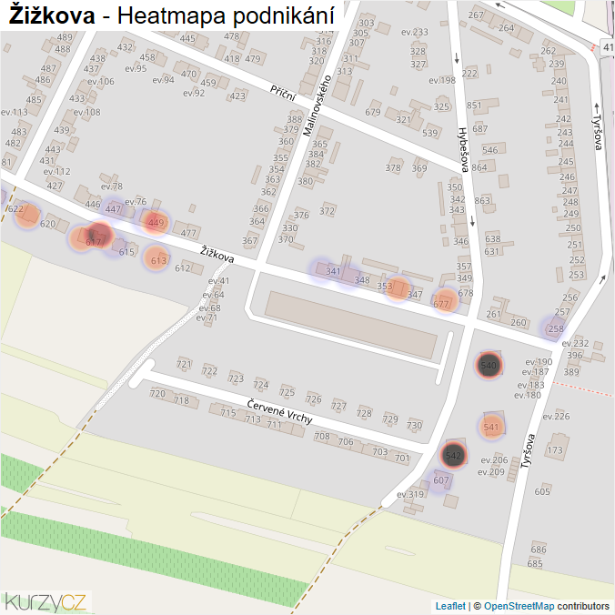 Mapa Žižkova - Firmy v ulici.