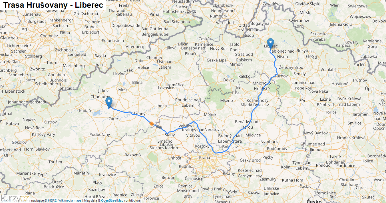 Hrušovany-Liberec, mapa trasy