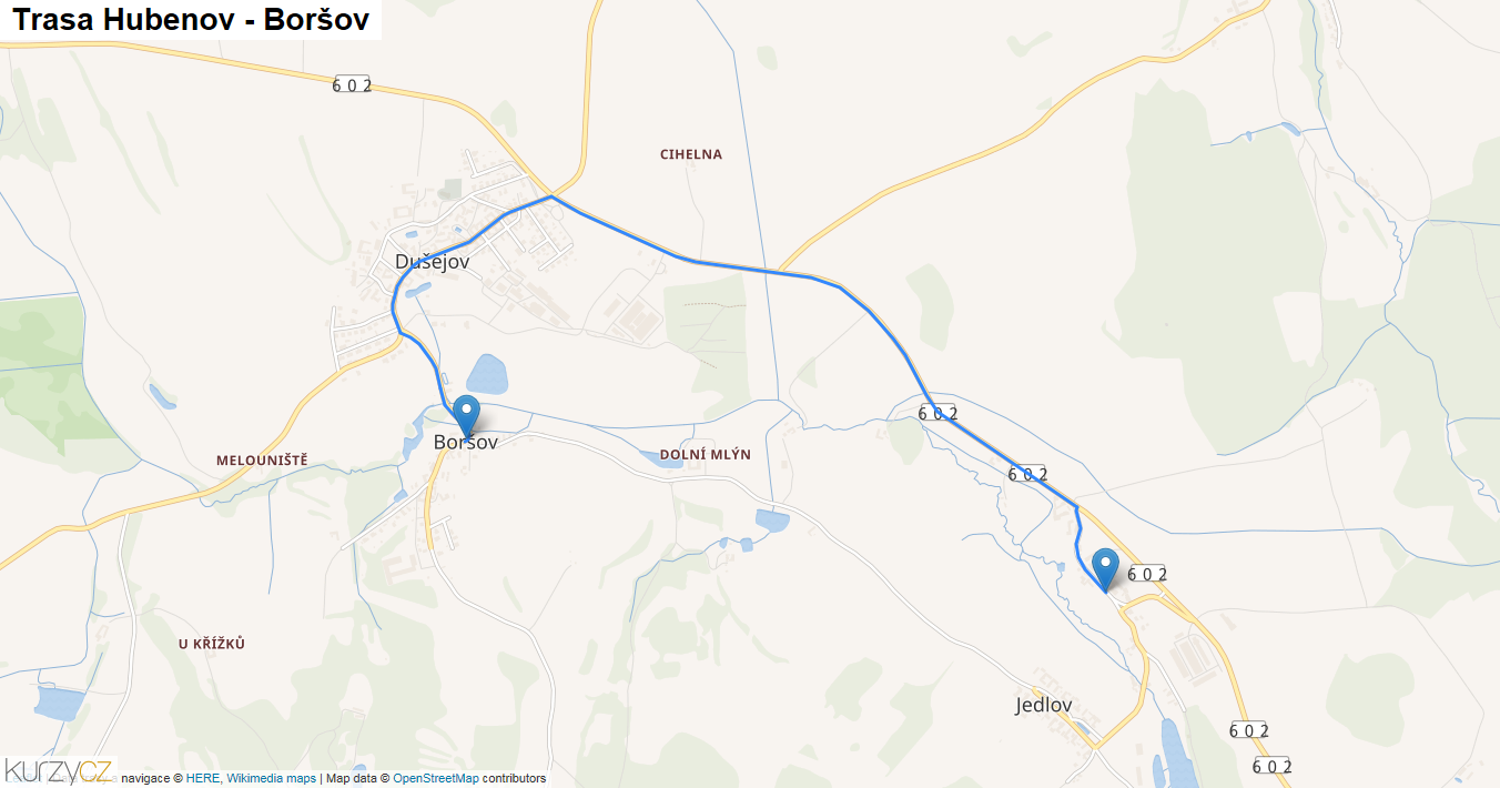 Hubenov-Boršov, mapa trasy