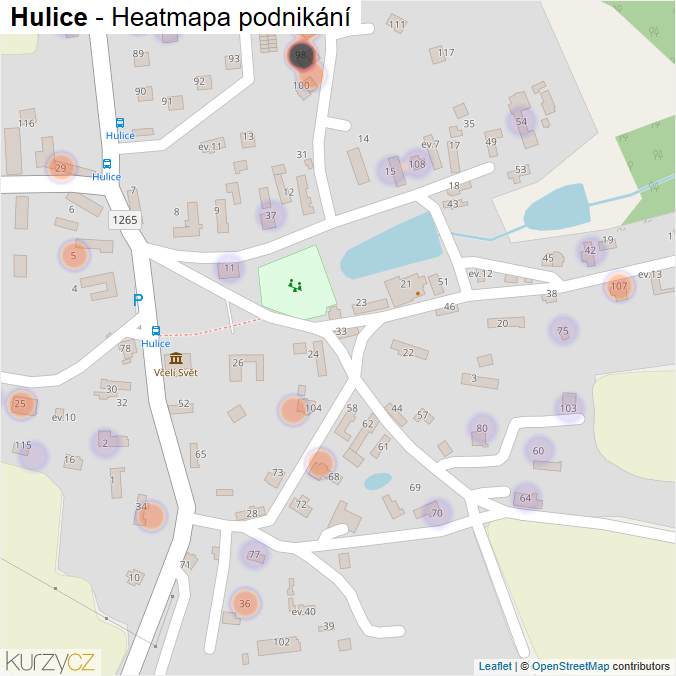 Mapa Hulice - Firmy v části obce.