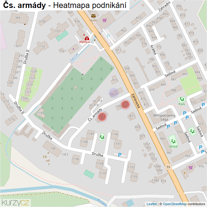 Mapa Čs. armády - Firmy v ulici.