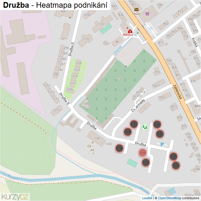 Mapa Družba - Firmy v ulici.