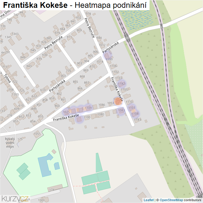Mapa Františka Kokeše - Firmy v ulici.