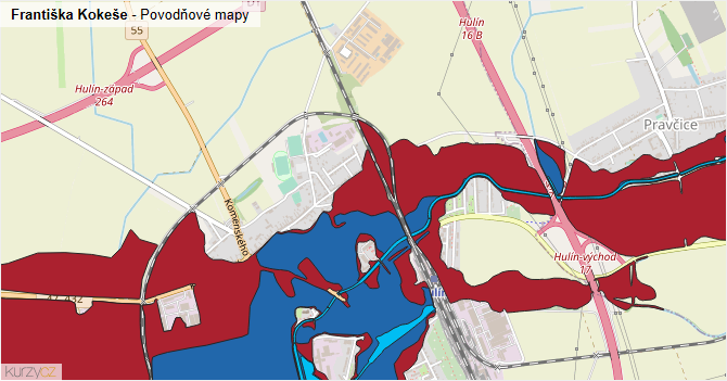 Františka Kokeše - záplavové mapy stoleté vody