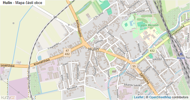Hulín - mapa části obce