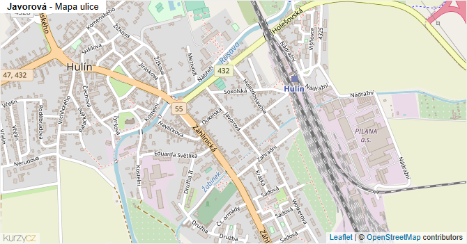 Javorová - mapa ulice