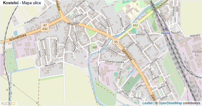 Kostelní - mapa ulice