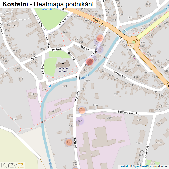 Mapa Kostelní - Firmy v ulici.