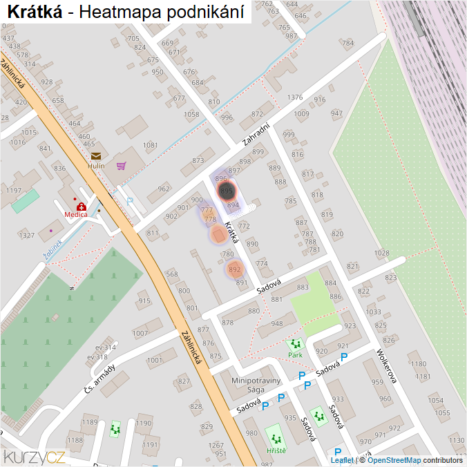 Mapa Krátká - Firmy v ulici.