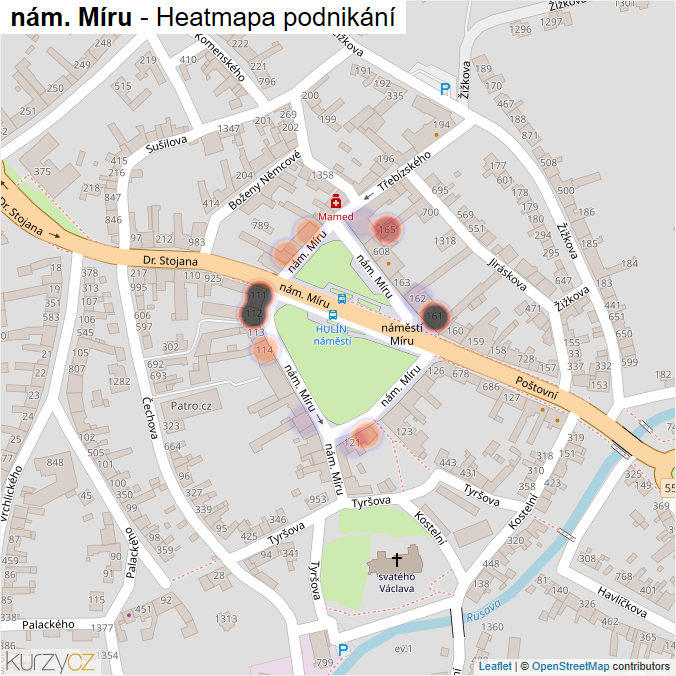 Mapa nám. Míru - Firmy v ulici.