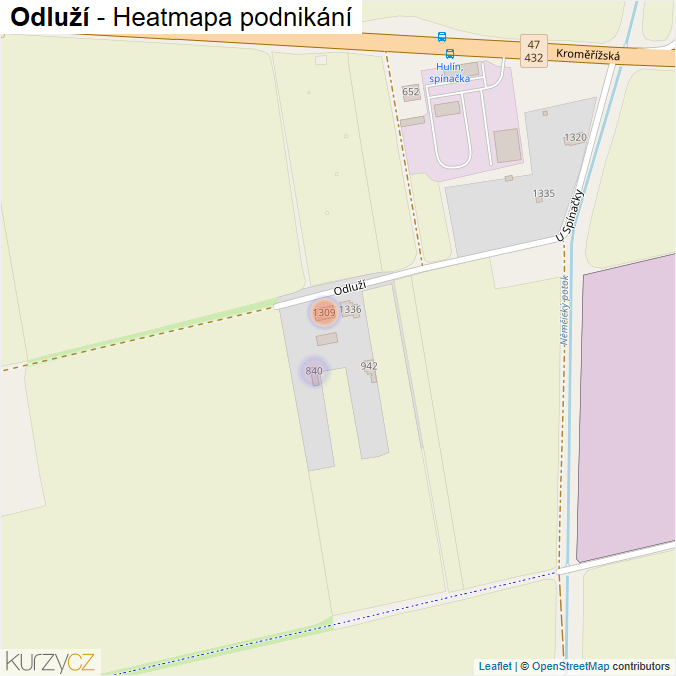 Mapa Odluží - Firmy v ulici.