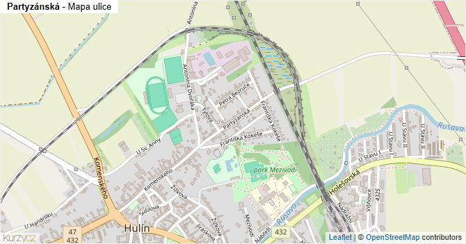 Partyzánská - mapa ulice