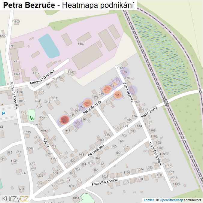 Mapa Petra Bezruče - Firmy v ulici.