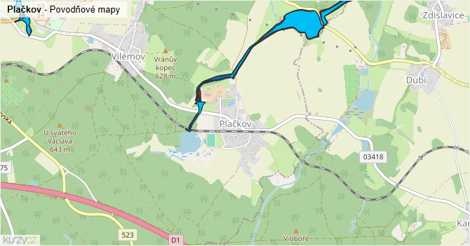 Plačkov - záplavové mapy stoleté vody