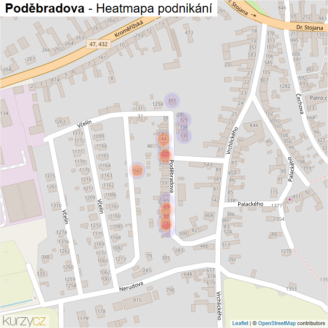 Mapa Poděbradova - Firmy v ulici.