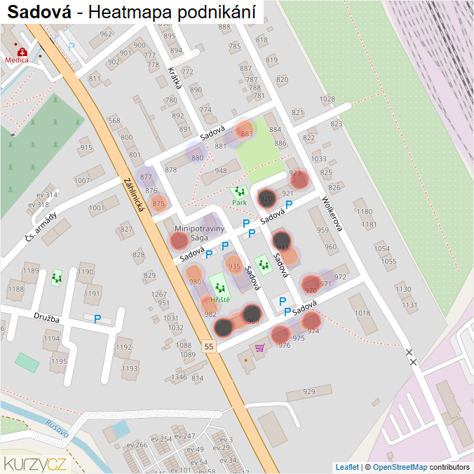 Mapa Sadová - Firmy v ulici.