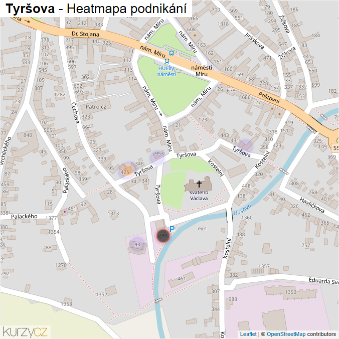 Mapa Tyršova - Firmy v ulici.