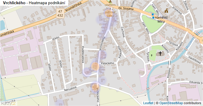 Vrchlického - mapa podnikání