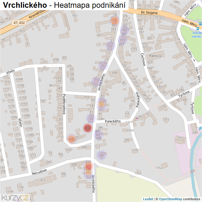 Mapa Vrchlického - Firmy v ulici.