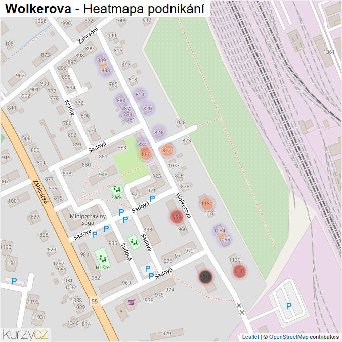 Mapa Wolkerova - Firmy v ulici.