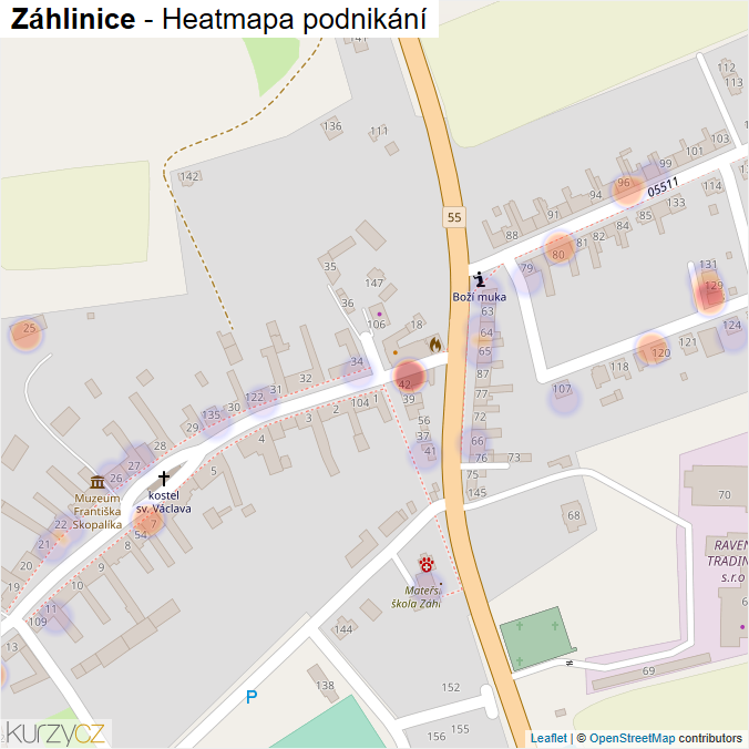 Mapa Záhlinice - Firmy v části obce.