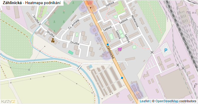Záhlinická - mapa podnikání