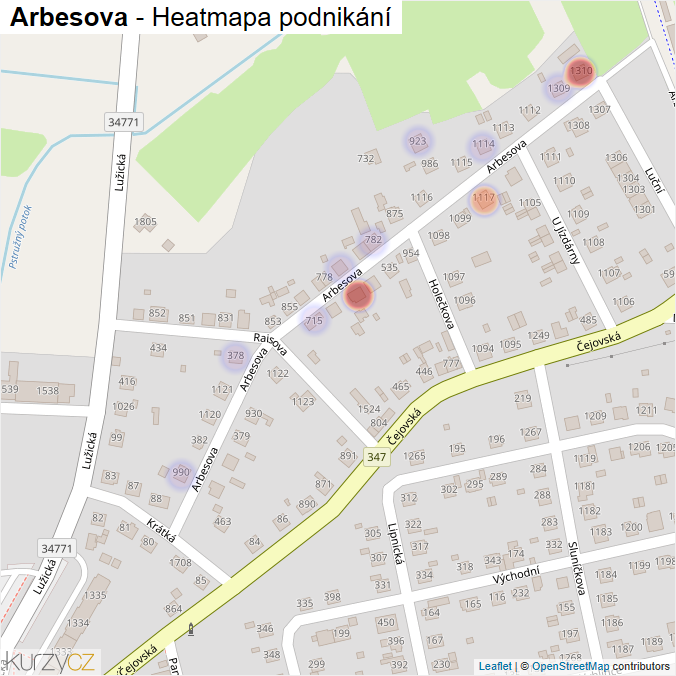 Mapa Arbesova - Firmy v ulici.