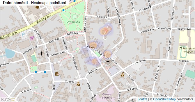 Dolní náměstí - mapa podnikání