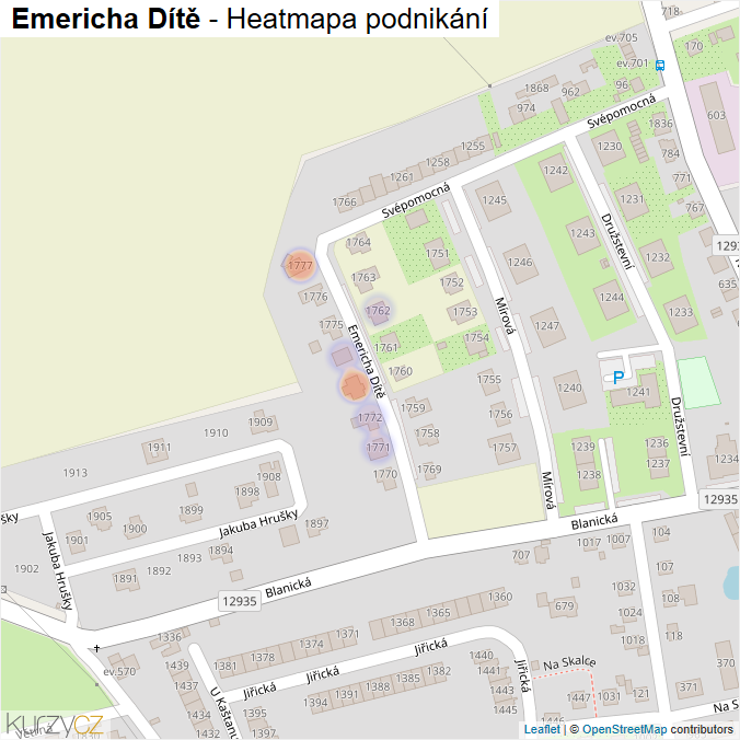 Mapa Emericha Dítě - Firmy v ulici.