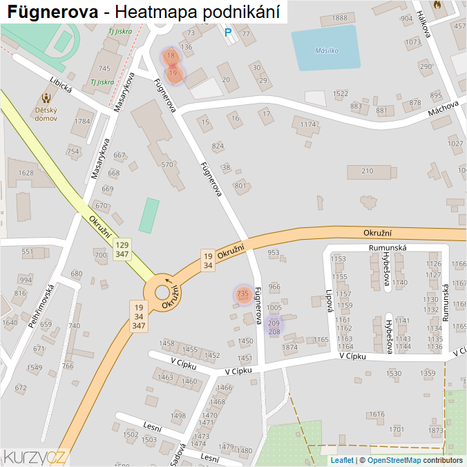 Mapa Fügnerova - Firmy v ulici.