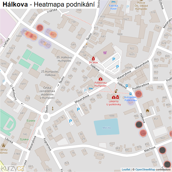 Mapa Hálkova - Firmy v ulici.
