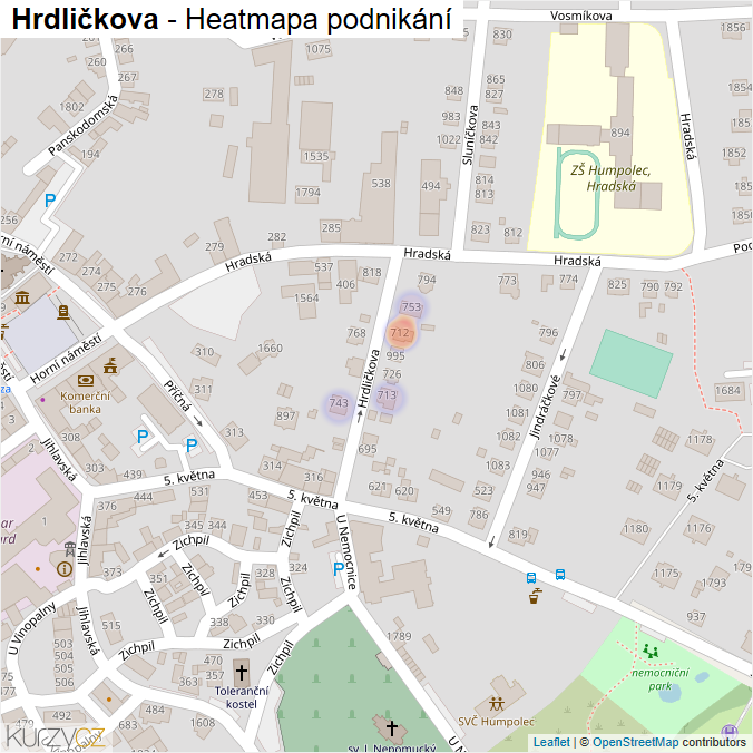 Mapa Hrdličkova - Firmy v ulici.