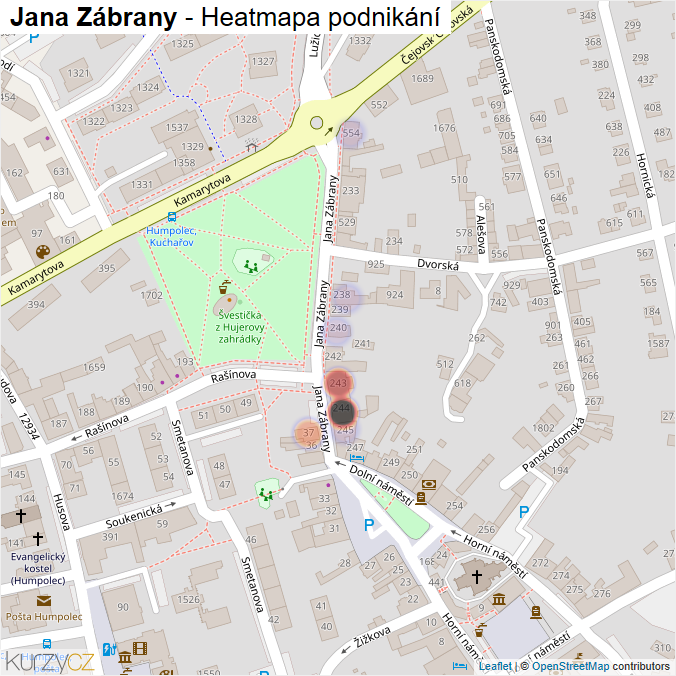 Mapa Jana Zábrany - Firmy v ulici.